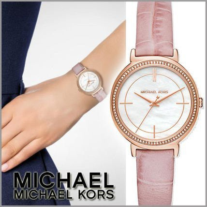 Michael Kors Cinthia Mother of Pearl Dial Pink Leather Strap Watch for Women - MK2663 Buy Now By Michael Kors