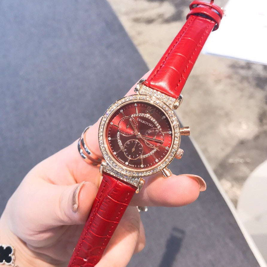 Swarovski Passage Chrono Red Dial Red Leather Strap Watch for Women - 5580345 Buy Now By Swarovski