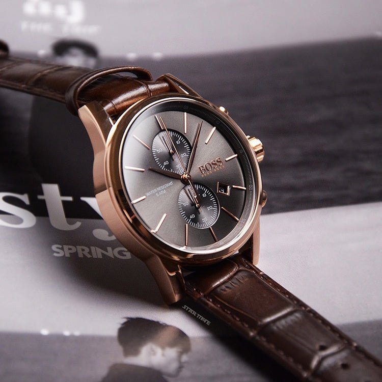 Hugo Boss Jet Grey Dial Brown Leather Strap Watch for Men - 1513281 Buy Now By Hugo Boss