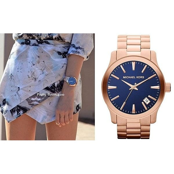 Michael Kors Runway Blue Dial Rose Gold Stainless Steel Strap Watch for Women - MK7065 Buy Now By Michael Kors