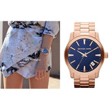 Michael Kors Runway Blue Dial Rose Gold Stainless Steel Strap Watch for Women - MK7065 Buy Now By Michael Kors