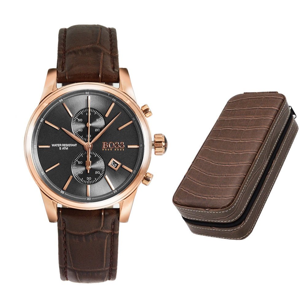 Hugo Boss Jet Grey Dial Brown Leather Strap Watch for Men - 1513281 Buy Now By Hugo Boss