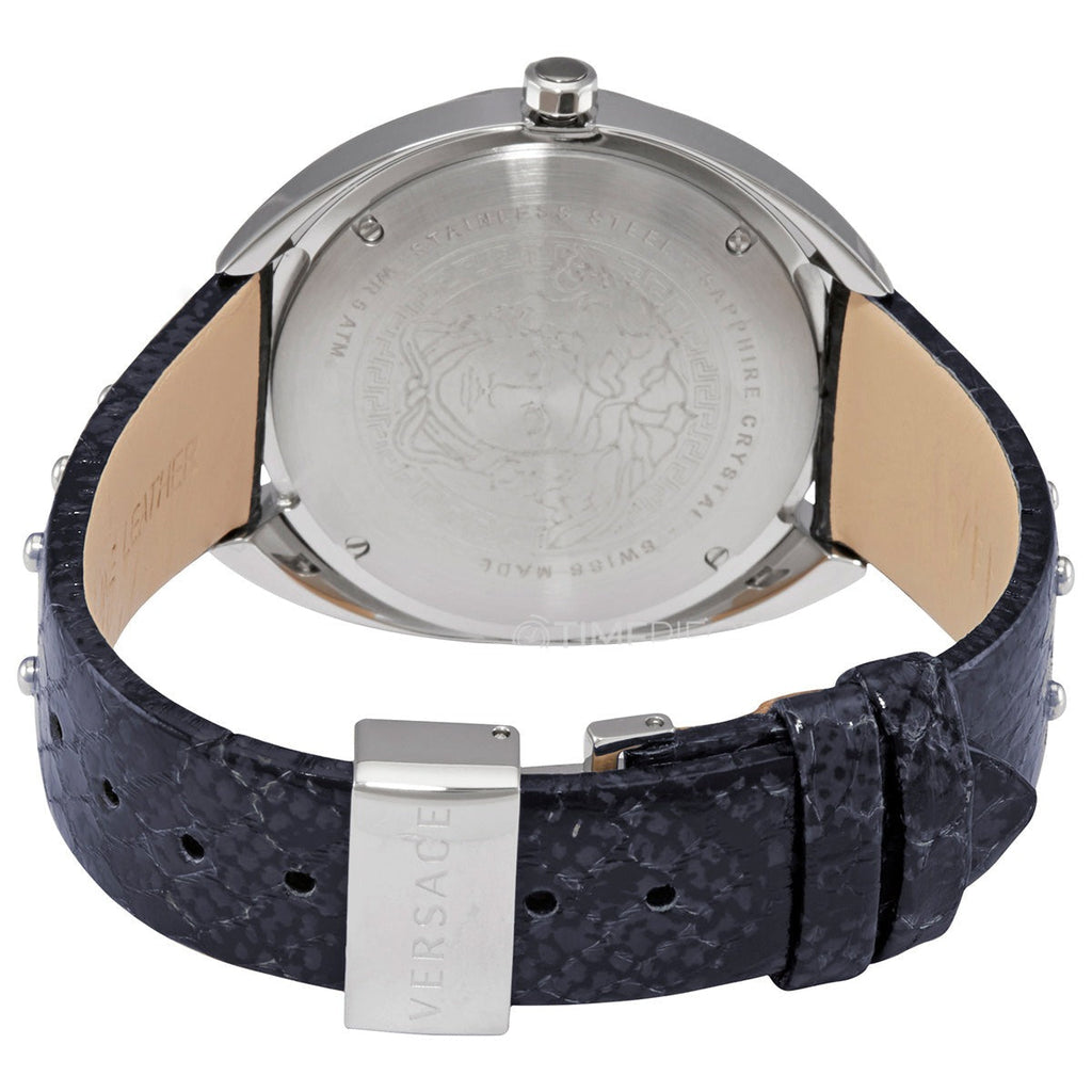 Versace Shadov Quartz Silver Dial Black Snake Leather Strap Watch for Women - VEBM00118 Buy Now By Versace