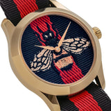 Gucci G Timeless Bee Red & Blue Dial Red Two Tone Nylon Strap Watch For Men - YA1264061 Buy Now By Gucci