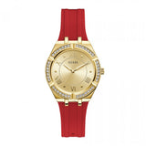 Guess Cosmo Diamonds Gold Dial Red Rubber Strap Watch for Women - GW0034L6 Buy Now By Guess