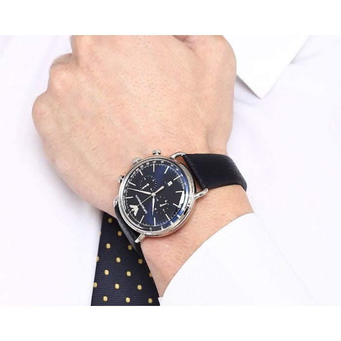 Emporio Armani Aviator Blue Dial Blue Leather Strap Watch For Men - AR11105 Buy Now By Emporio Armani