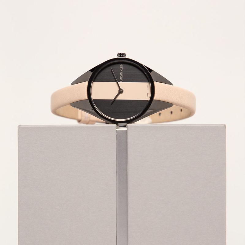 Calvin Klein Rebel Cream Black Dial Cream Leather Strap Watch for Women - K8P237X1 Buy Now By Calvin Klein