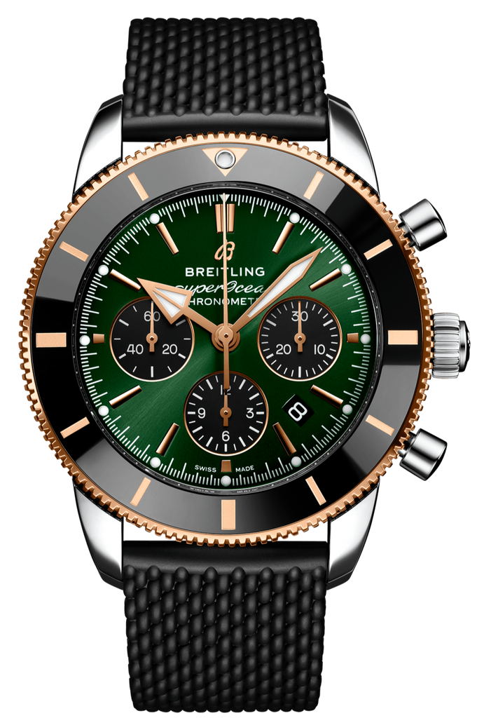 Breitling Superocean Heritage B01 Chronograph 44 Limited Edition Green Dial Black Mesh Bracelet Watch for Women - UB01622A1L1S1 Buy Now By Breitling