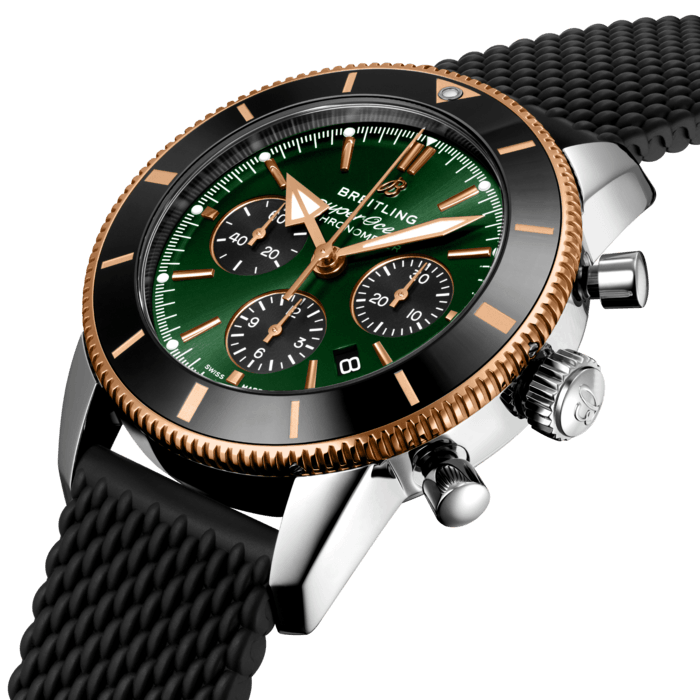 Breitling Superocean Heritage B01 Chronograph 44 Limited Edition Green Dial Black Mesh Bracelet Watch for Women - UB01622A1L1S1 Buy Now By Breitling