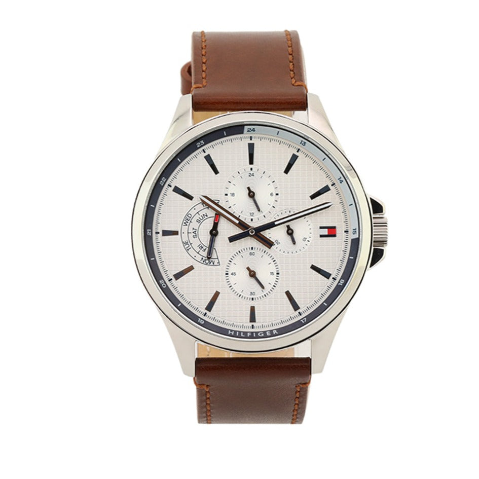 Tommy Hilfiger Multi Function Quartz White Dial Brown Leather Strap Watch for Men - 1791614 Buy Now By Tommy Hilfiger