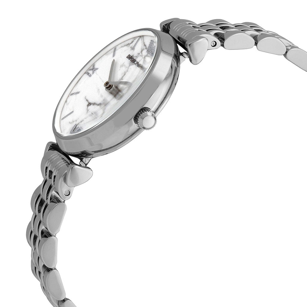 Emporio Armani Gianni T Bar White Marble Dial Silver Steel Strap Watch For Women - AR11170 Buy Now By Emporio Armani