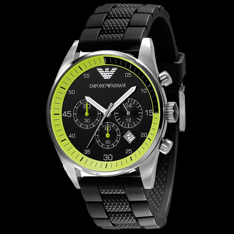 Emporio Armani Chronograph Black Dial Black Rubber Strap Watch For Men - AR5865 Buy Now By Emporio Armani