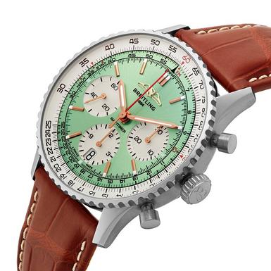 Breitling Navitimer B01 Chronograph 41 Green Dial Brown Leather Strap Watch for Men - AB0139211L1P1 Buy Now By Breitling