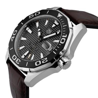 Tag Heuer Aquaracer Caliber 5 Black Dial Brown Leather Strap Watch for Men - WAY201M.FC6474 Buy Now By Tag Heuer