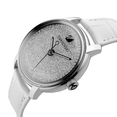 Swarovski Crystalline Hours Silver Dial White Leather Strap Watch for Women - 5295383 Buy Now By Swarovski