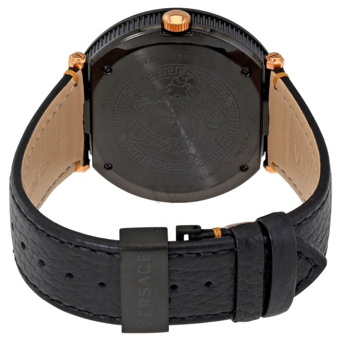 Versace V Metal Icon Black Dial Black Leather Strap Watch For Men - VQL020015 Buy Now By Versace