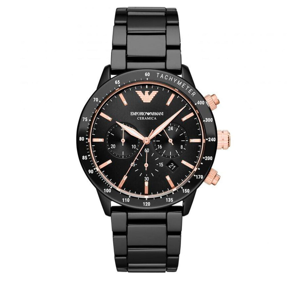 Emporio Armani Mario Ceramic Chronograph Black Dial Black Steel Strap Watch For Men - AR70002 Buy Now By Emporio Armani