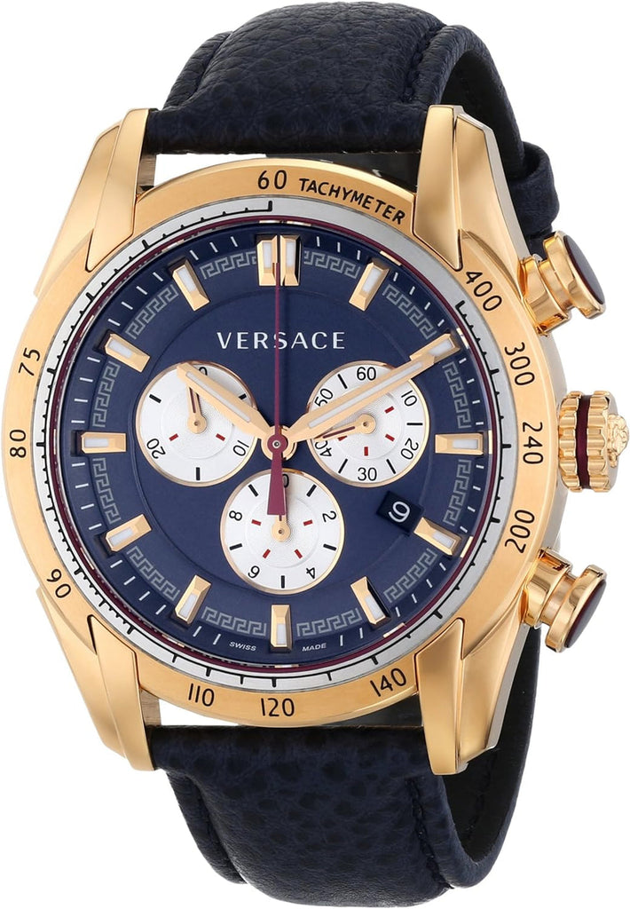 Versace V-Ray Blue Chronograph Blue Dial Blue Leather Strap Watch for Men - VDB030014 Buy Now By Versace
