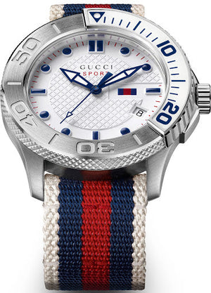 Gucci G Timeless Quartz White Dial Two Tone Nylon Strap Watch for Men - YA126239 Buy Now By Gucci