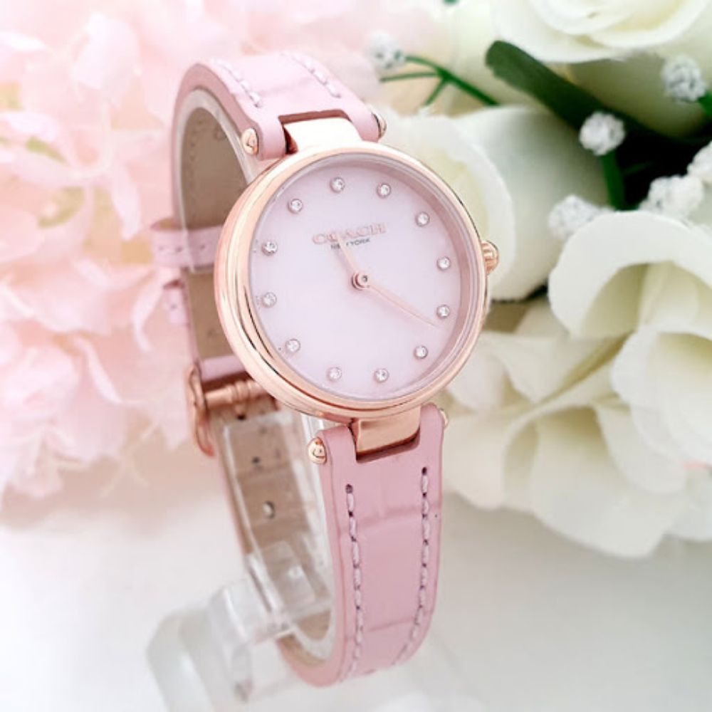 Coach Hayley Mother of Pearl Pink Dial Pink Leather Strap Watch for Women - 14503537 Buy Now By Coach