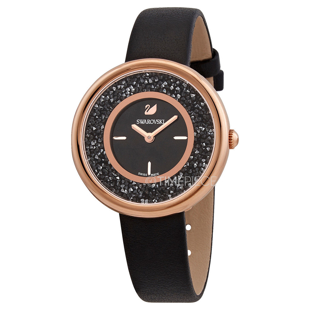 Swarovski Crystalline Pure Black Dial Black Leather Strap Watch for Women - 5275043 Buy Now By Swarovski