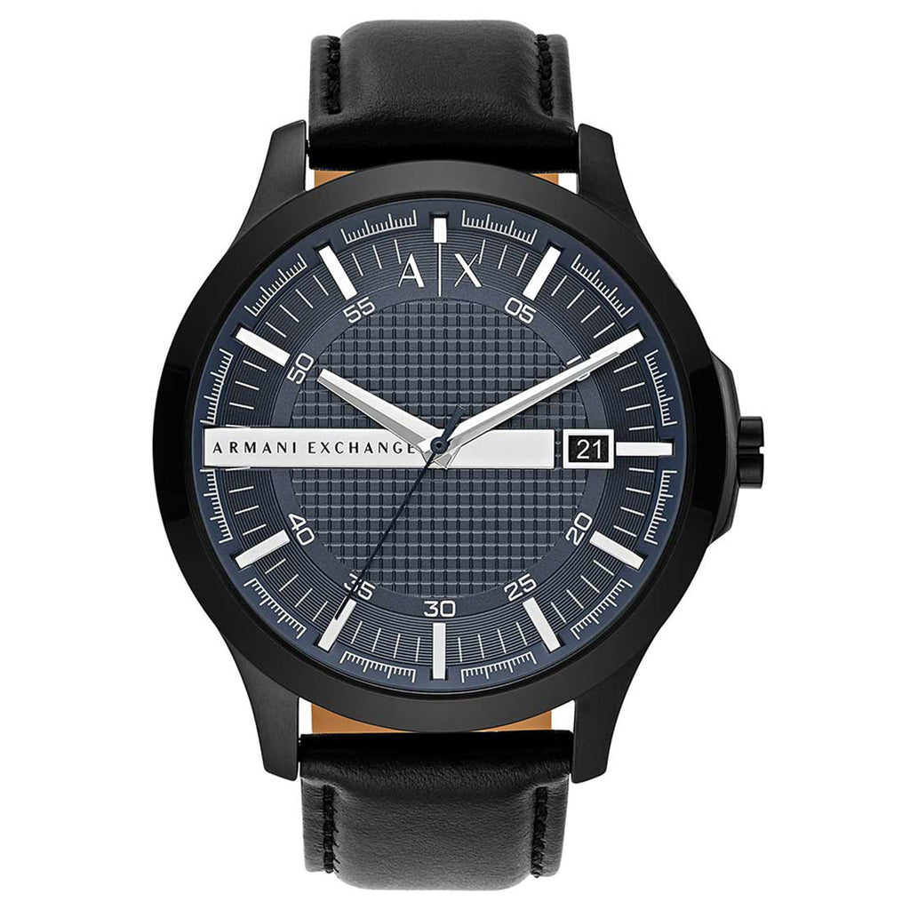 Armani Exchange Hampton Quartz Blue Dial Black Leather Strap Watch for Men - AX2411 Buy Now By Armani Exchange