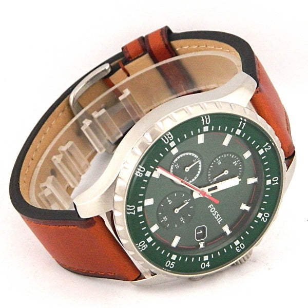 Fossil Dillinger Luggage Chronograph Green Dial Brown Leather Strap Watch for Men - FS5734 Buy Now By Fossil