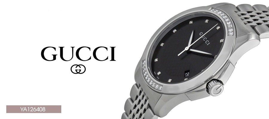 Gucci G Timeless Diamonds Black Dial Silver Steel Strap Watch For Women - YA126408 Buy Now By Gucci