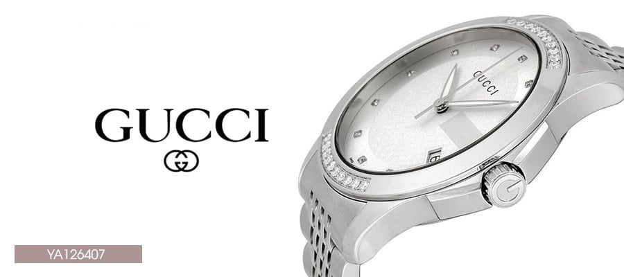 Gucci G Timeless Diamonds Silver Dial Silver Steel Strap Watch For Men - YA126407 Buy Now By Gucci