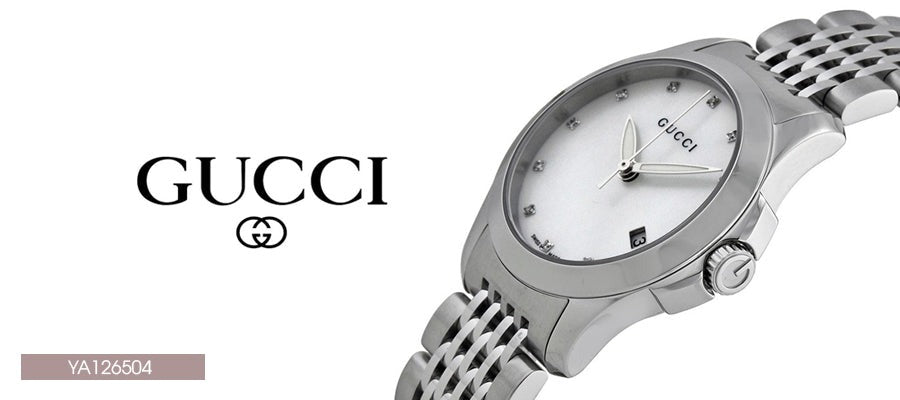 Gucci G Timeless Diamonds Mother of Pearl Dial Silver Steel Strap Watch For Women - YA126504 Buy Now By Gucci