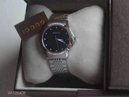 Gucci G Timeless Diamonds Black Dial Silver Steel Strap Watch For Women - YA126408 Buy Now By Gucci