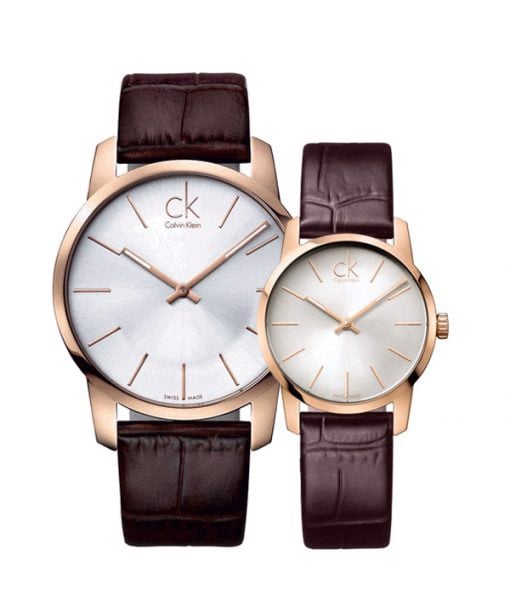 Calvin Klein City White & Gold Dial Brown Leather Strap Watch For Women - K2G23620 Buy Now By Calvin Klein