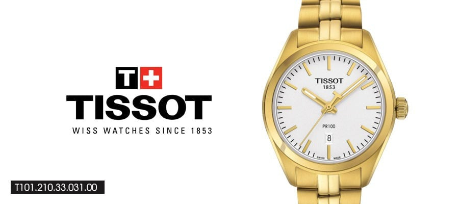 Tissot T Classic PR 100 Lady White Dial Gold Steel Strap Watch for Women - T101.210.33.031.00 Buy Now By Tissot