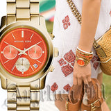 Michael Kors Runway Chronograph Orange Dial Gold Steep Strap Watch For Women - MK6162 Buy Now By Michael Kors