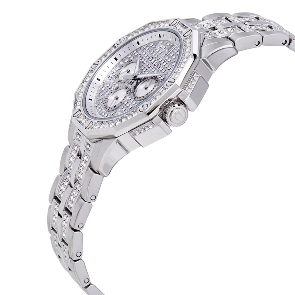 Bulova Crystal Collection Pave Silver Dial with Crystals Silver Steel Strap Watch for Men - 96C134 Buy Now By Bulova