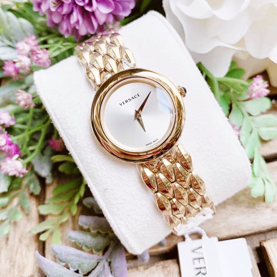 Versace V-Flare Quartz Silver Dial Gold Steel Strap Watch for Women - VEBN00718 Buy Now By Versace