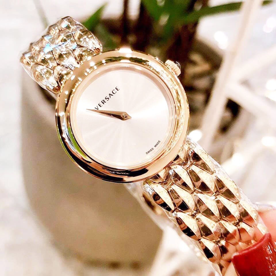 Versace V-Flare Quartz Silver Dial Gold Steel Strap Watch for Women - VEBN00718 Buy Now By Versace