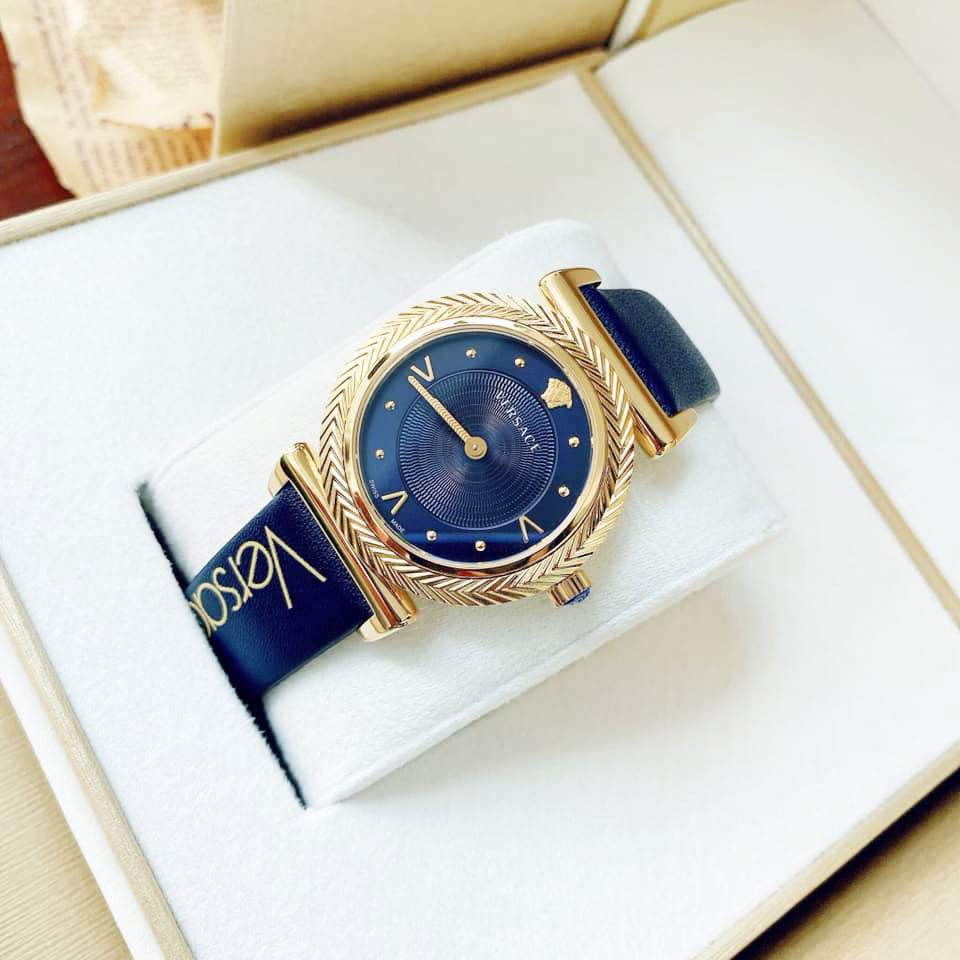 Versace Greca Blue Dial Blue Leather Strap Watch for Women - VERE00218 Buy Now By Versace