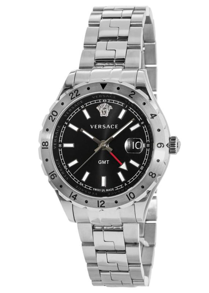 Versace Hellenyium GMT Black Dial Silver Steel Strap Watch for Men - V11020015 Buy Now By Versace
