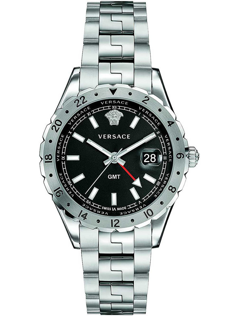 Versace Hellenyium GMT Black Dial Silver Steel Strap Watch for Men - V11020015 Buy Now By Versace