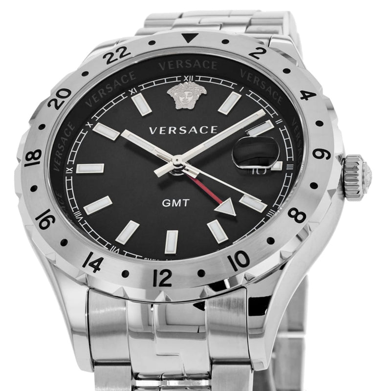 Versace Hellenyium GMT Black Dial Silver Steel Strap Watch for Men - V11020015 Buy Now By Versace