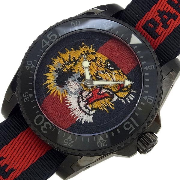 Gucci Dive Tiger Blue and Red Dial Blue Red Blue Nylon Strap Watch For Men - YA136215 Buy Now By Gucci
