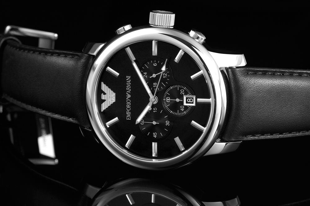 Emporio Armani Classic Chronograph Black Dial Black Leather Strap Watch For Men - AR0431 Buy Now By Emporio Armani