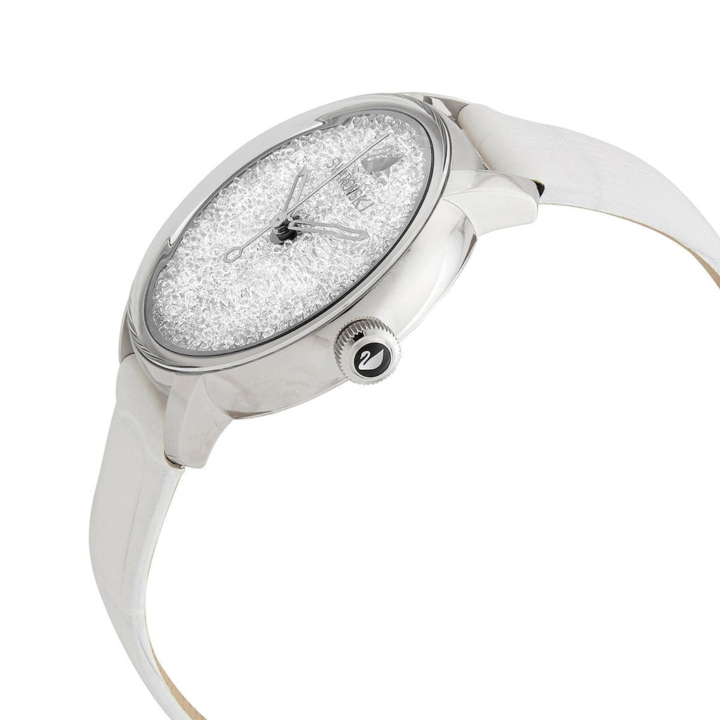 Swarovski Crystalline Hours Silver Dial White Leather Strap Watch for Women - 5295383 Buy Now By Swarovski