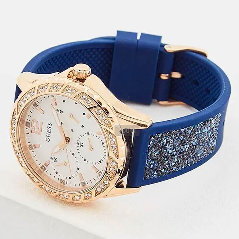 Guess Swirl Analog Quartz White Dial Blue Rubber Strap Watch for Women - W1096L4 Buy Now By Guess