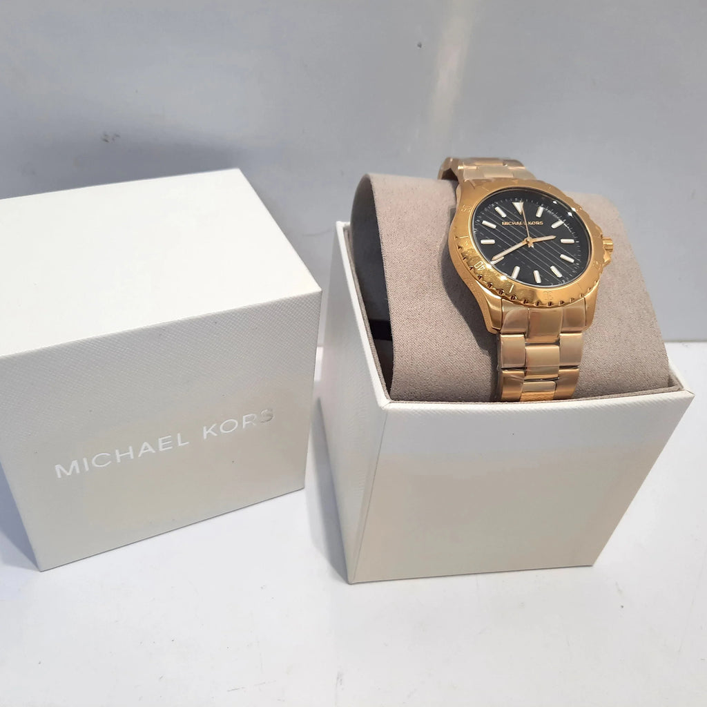 Michael Kors Everest Three-Hand Black Dial Gold Steel Strap Watch For Men - MK9078 Buy Now By Michael Kors