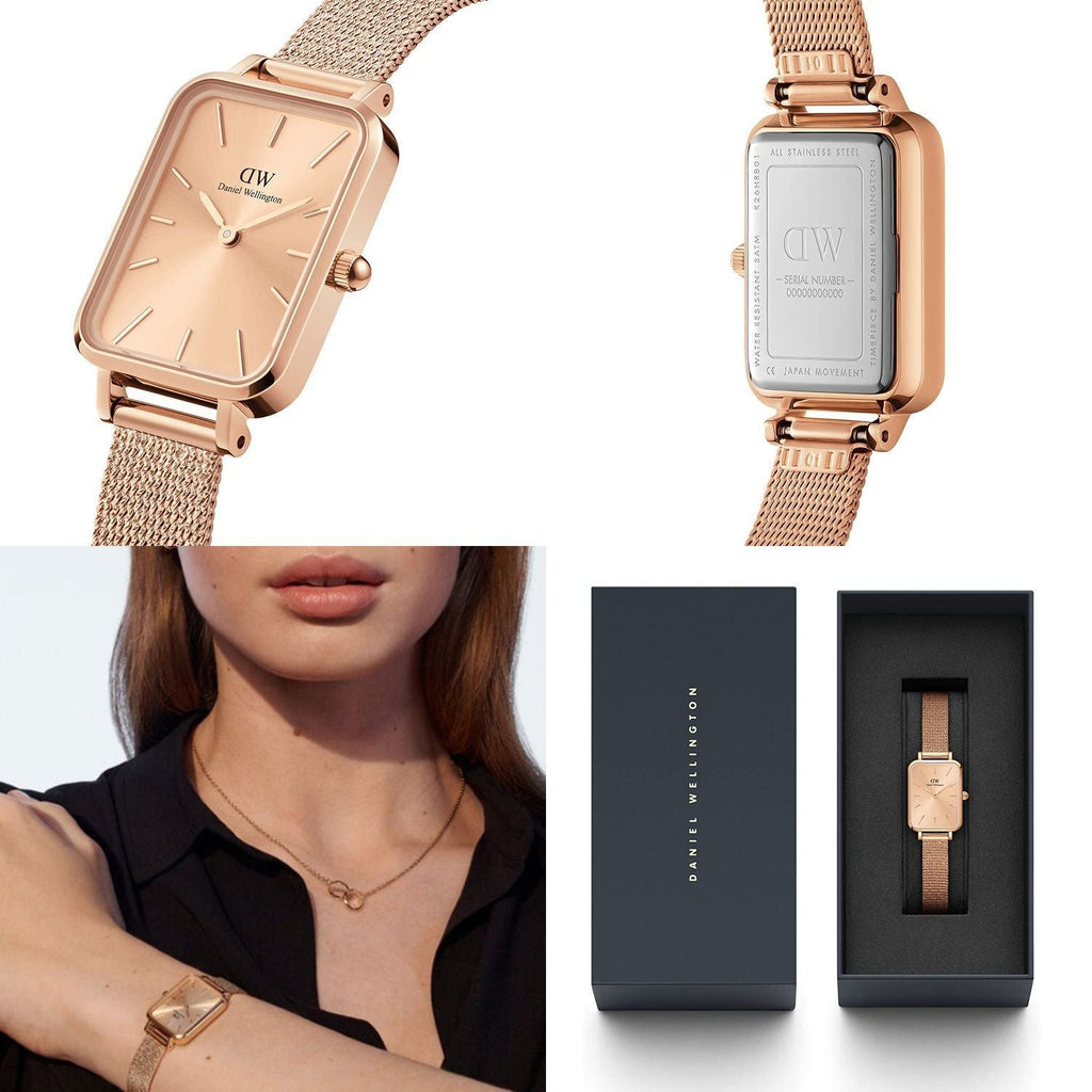 Daniel Wellington Quadro Unitone Rose Gold Dial Rose Gold Mesh Strap Watch For Women - DW00100484 Buy Now By Daniel Wellington
