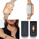 Daniel Wellington Quadro Unitone Rose Gold Dial Rose Gold Mesh Strap Watch For Women - DW00100484 Buy Now By Daniel Wellington