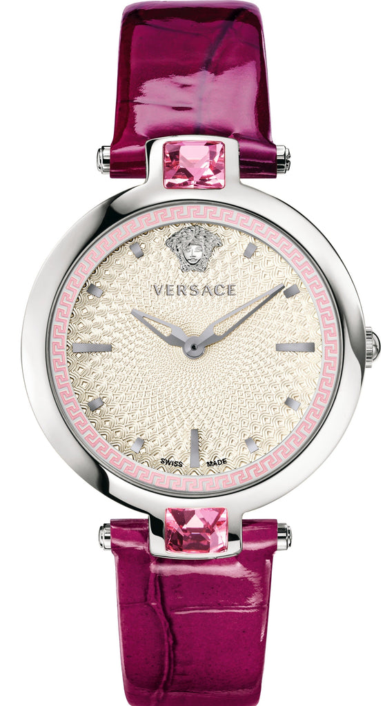 Versace Olympo Crystal Gleam White Dial Purple Leather Strap Watch for Women - VAN010016 Buy Now By Versace