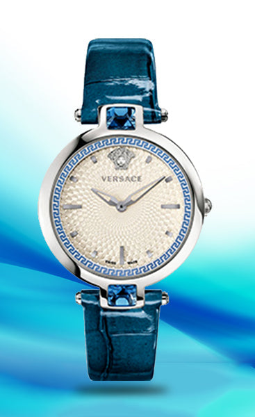 Versace Olympo Gleam White Dial Green Leather Strap Watch for Women - VAN020016 Buy Now By Versace